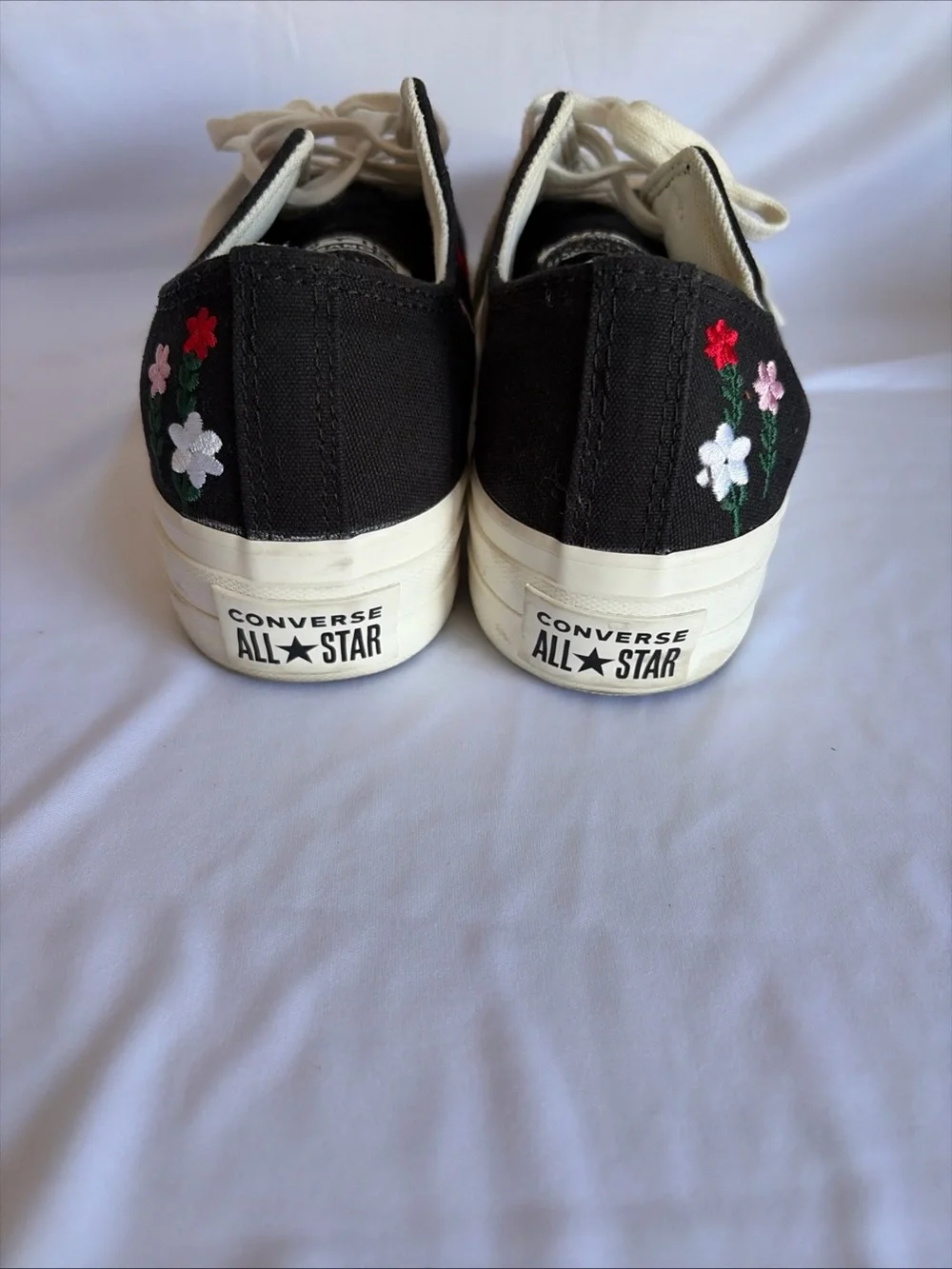 Converse Black Canvas Sneakers with Yellow and Red Floral Embroidery
